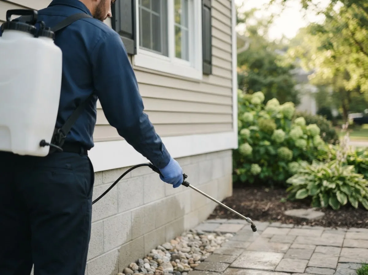 Pest control technician inspecting a home in Londonderry, VT